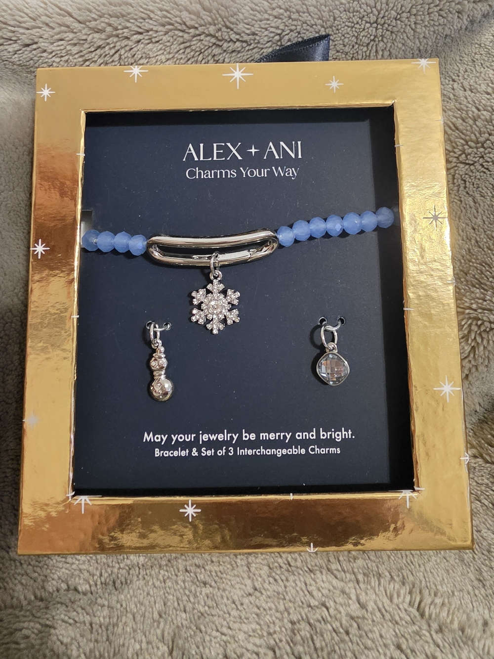 ALEX AND ANI Blue Beaded Bracelet with Snowflake and Interchangeable Charms